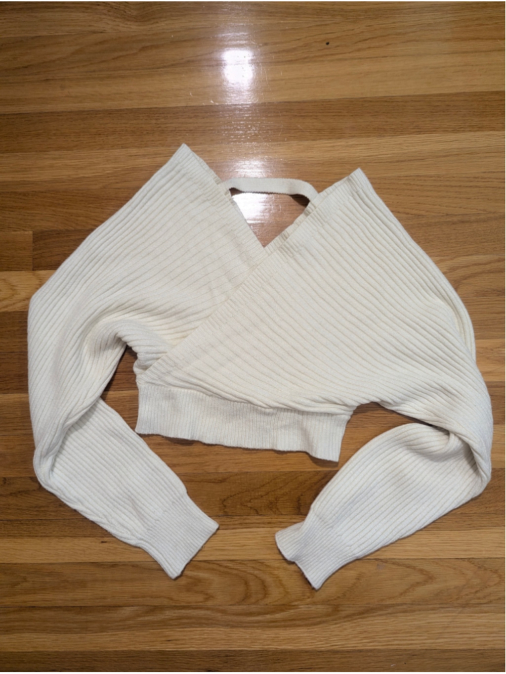 12th Tribe x Salty Blonde Cream Ribbed V-Neck Cross Front Sweater Small - Picture 3 of 12